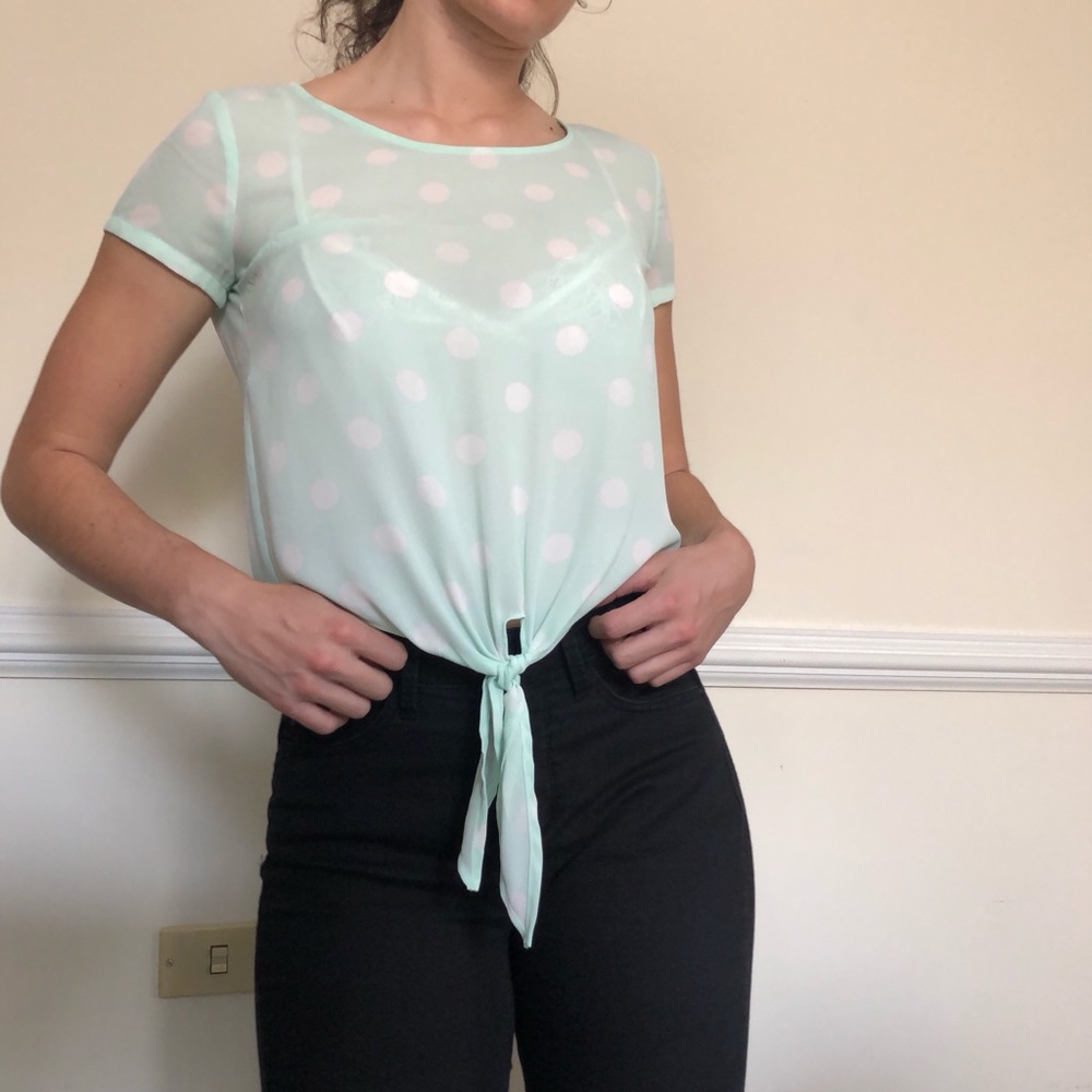 🔥BOGO FREE- polka dot mint green blouse